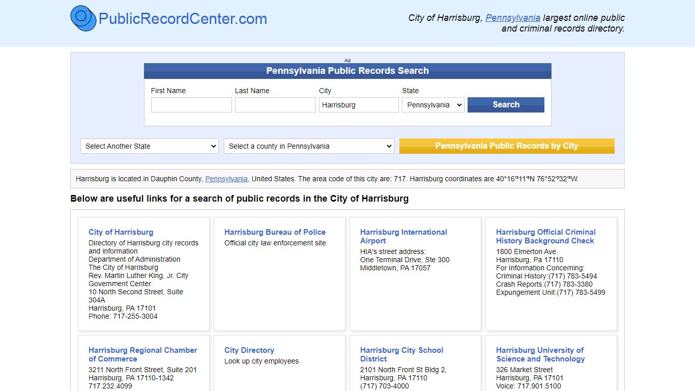 Harrisburg, Pennsylvania Public Records and Criminal Background Check